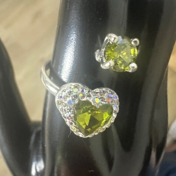 Silver 925 Adjustable Green Ring  Zircon Handmade Boho - Picture 5 of 11